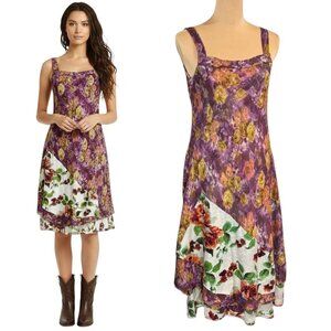 Gregory Parkinson Patchwork Floral Slip Midi Dress Sz S Cottage Boho Fairy